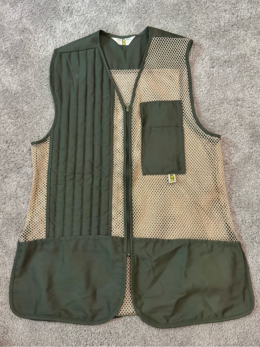 Bob Allen Olive Green Shooting Vest with Beige Mesh Panels- Size L